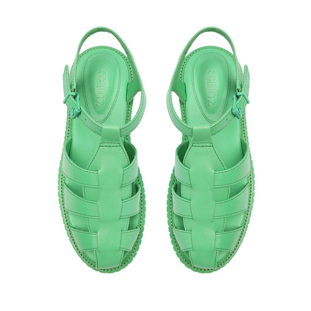 New with box Schutz Beatrix Fisherman Leather sandal green 9.5